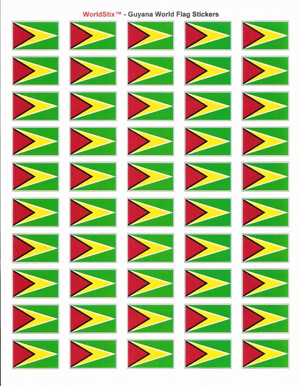 100 Guyana Flag Stickers, Two Sheets of 50, 1.5" x 1" Made in America Self Adhesive Country Flag Scrapbook Stickers, Two Sheets of 50, 100 Sticker Decal Flags